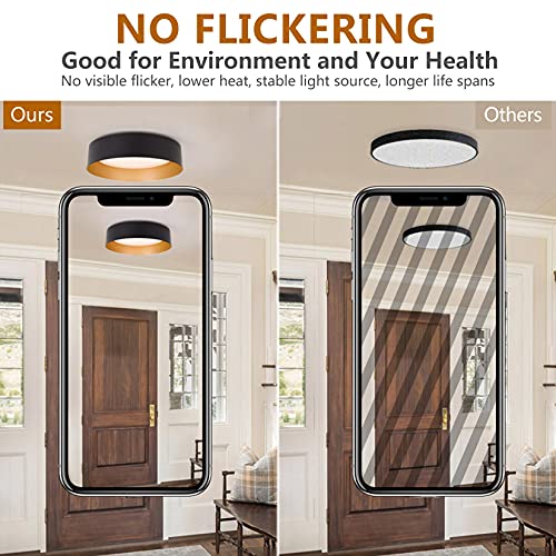 Bargeni 12.5 Inch Matte Black Flush Mount Ceiling Light 2-Pack with Gold Interior - Modern Minimalist Design