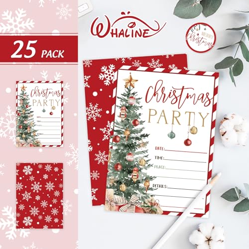 Whaline Red Stripe Christmas Invitations 5x7 with Envelopes, 25 Sets