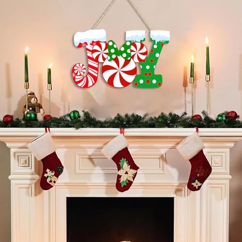 Christmas Joy Door Sign with Mouse Accent Wood Wall Hanger - Front Door Decor