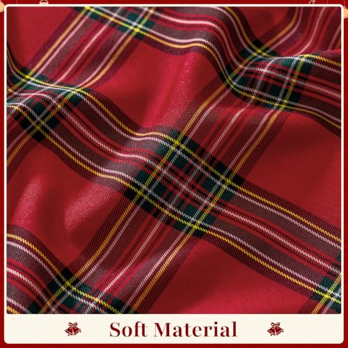 Maymiss Christmas Checkered Tablecloth 52 x 70 Rectangular - Red Tartan Linen Cotton