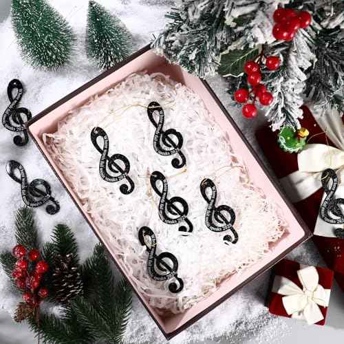 Roowest 12 Pcs 2025 Christmas Music Note Ornaments Treble Clef Hanging Where Words Fail Music Speaks Sign Glitter Acrylic Ornament for Xmas Tree Party Decoration (Black)