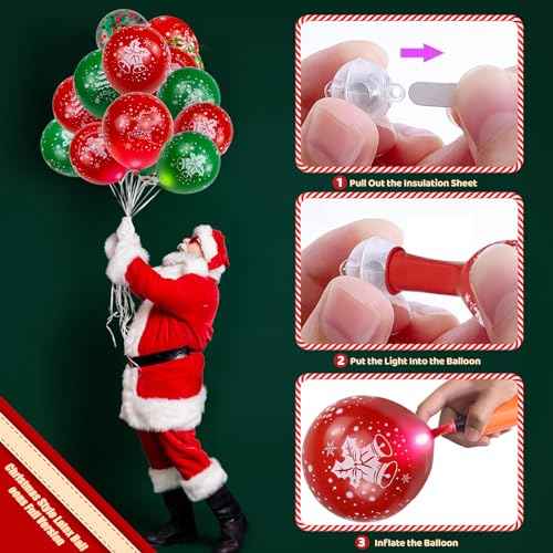 100 PCS Light Up Balloons Set, 50 PCS 12 Inch Ballons & 50 PCS Led Balloon Lights, Christmas Balloon Decorations, Glow in the Dark for Christmas Holiday Party Decoration