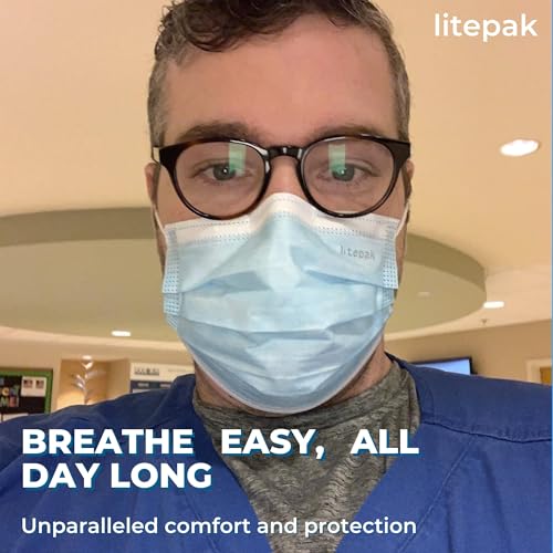 Litepak Blue Disposable 3-Ply Face Masks - 2000 Pack, Breathable & Hygienic