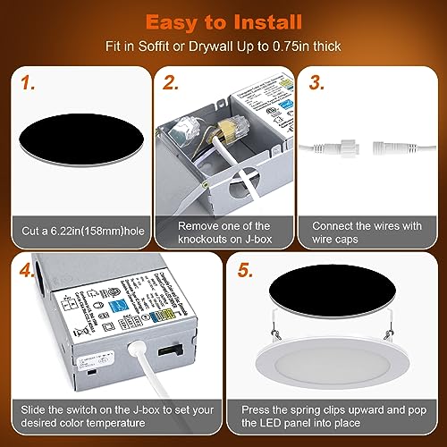 6 Pack ZYC Recessed LED Ceiling Lights 6 Inch Dimmable Night Light 5 CCT