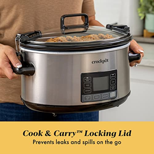 7-Quart Programmable Slow Cooker with Locking Lid - Stainless Steel, Travel-Friendly