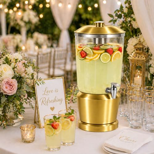 Gold Stainless Steel Drink Dispenser with Ice Chambers, 1.5 Gallons