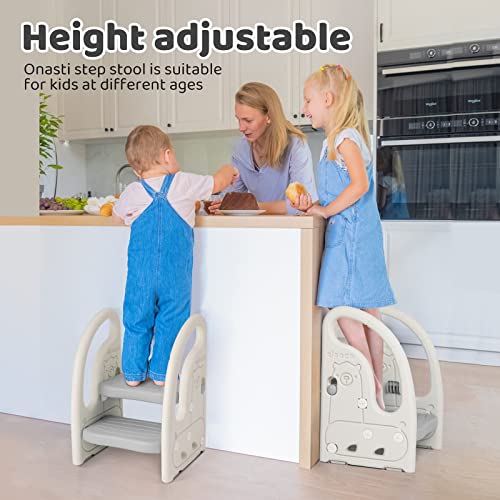 Adjustable 2-Step Toddler Step Stool with Handles - Grey White Variation of THIS Listing