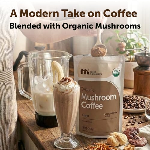 Organic Mushroom Coffee Powder 28oz - 10 in 1 Instant Arabica Blend with Lions Mane & Reishi - Pack of 1