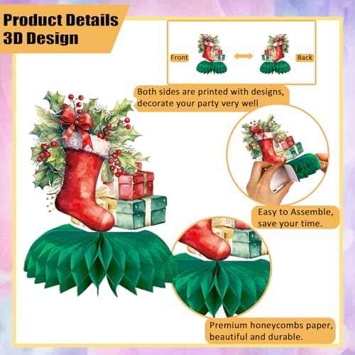 Christmas Table Decorations Christmas Honeycomb Table Centerpieces for Christmas Party Decorations, 9 Pcs