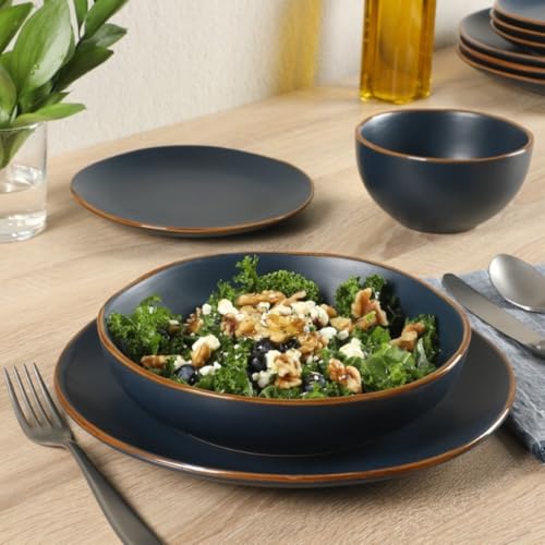 Navy Blue 16-Piece Stoneware Dinnerware Set with Plates & Bowls - Service for 4