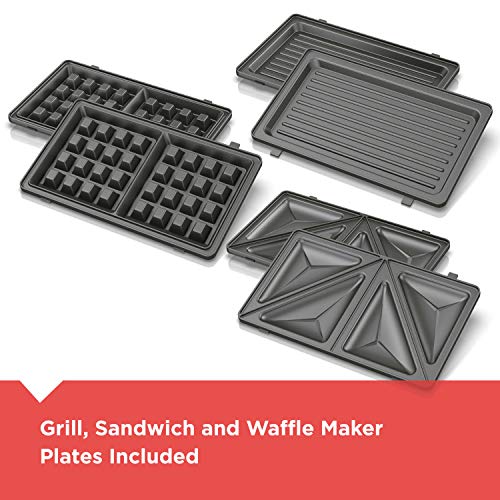 Black/Silver 3-in-1 Compact Waffle Maker Grill Sandwich Press with Nonstick Plates