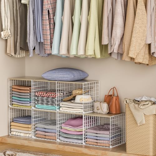 White Stackable Closet Organizers with Wood Top - 3 Pack