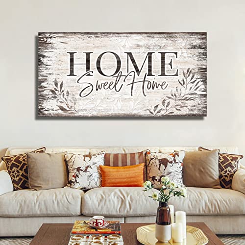 ArteWOODS Large Dark Brown Farmhouse Wall Art Sign - Home Sweet Home Canvas 40x20 in - Rustic Living Room Decor Variation of Home Sweet Home / Wrapped Canvas / 40L x 20W