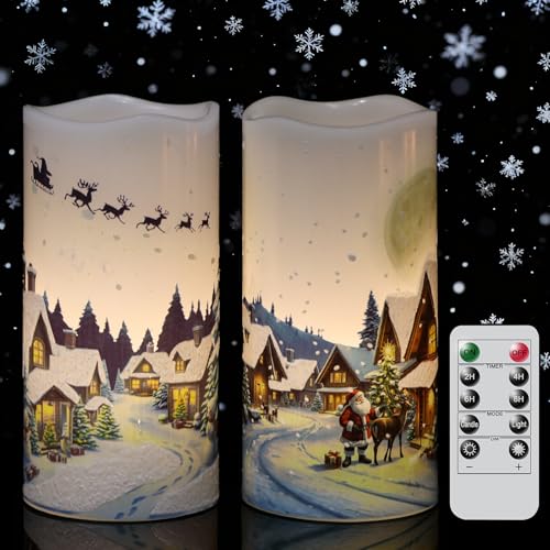 KunSwenn 2-Pack Christmas Santa & Snowman Flameless LED Candles with Remote Timer
