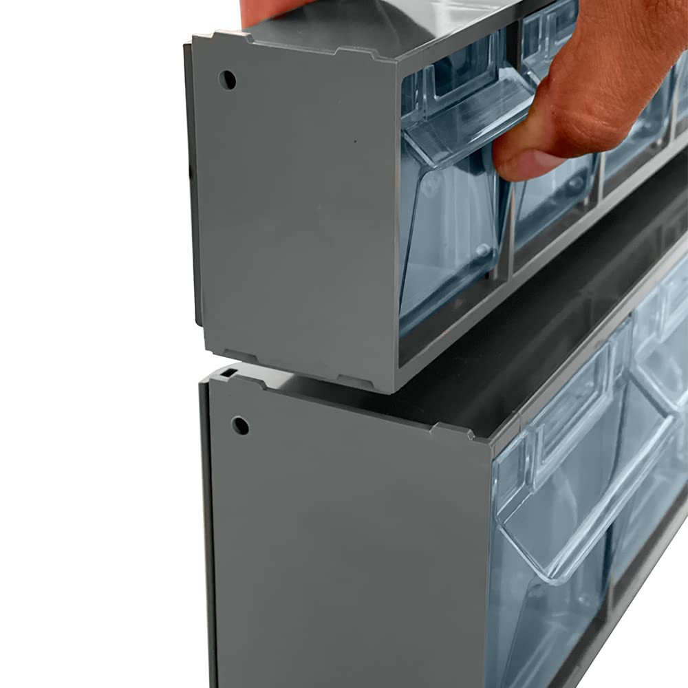 2-Pack Plastic Storage Cabinet with 9 Tilt Out Bins, Horizontal Organizer System for Home, Office & Garage, 23.6" x 3" x 2.7", Gray