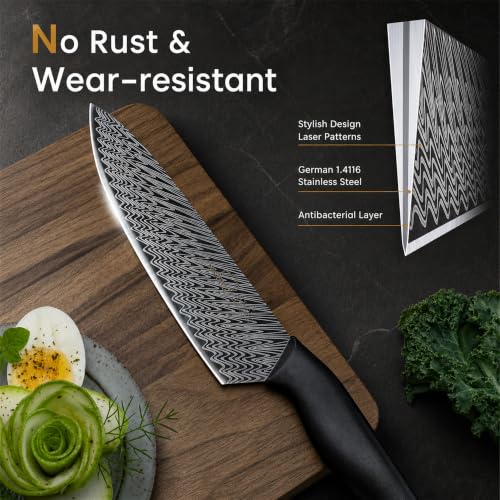 15-Piece Kitchen Knife Set with Built-In Sharpener and Block - German High-Carbon Steel