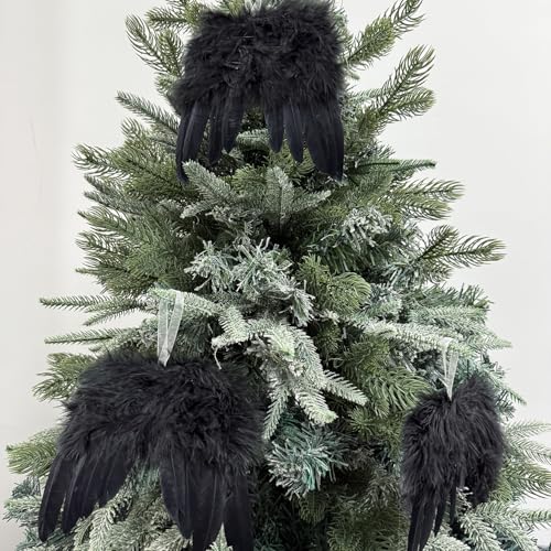 Kesywale 10Pcs Black Angel Wings Christmas Tree Ornaments 6.7" x 5.1" for DIY Decor