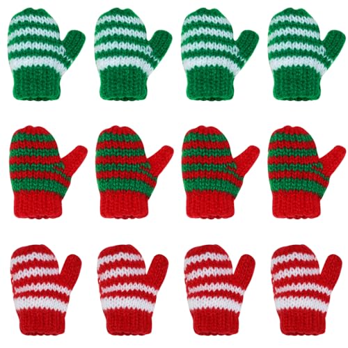 Christmas Mini Knitted Gloves 12Pcs Mixed Color Tiny Yarn Doll Craft DIY