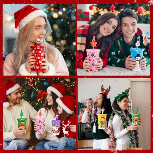 Jansun 12Pcs Christmas Color Changing Cups with Lids & Straws - Holiday Tumbler Set