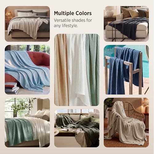 Bedsure 100% Cotton Blanket, Waffle Weave, King Size, White, 104"x90"