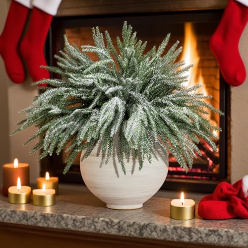 10-Pack 18in Snow Flocked Norfolk Pine Branches - Artificial Xmas Stems