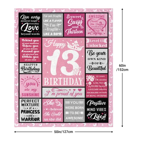 13th Birthday Gifts for Girls,13 Year Old Girl Birthday Gifts, Birthday Gift for 13 Year Old Girls, 13th Birthday Decorations for Girl Blanket 60"X50"