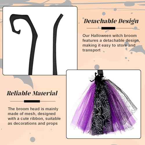 Ragyzity Halloween Witch Broom Plastic Broomstick Cosplay Broom Props, Halloween Layout Props Costume Haunted House Decoration, Witch Party Favors Party Supplies Costume Accessories (Purple)
