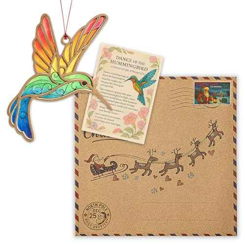 Hummingbird Gifts - Hummingbird Gifts for Women - Humming Bird Ornament - Gift for Birthday, Mothers Day - Christmas Ornament 2025 - Suncatcher Effect Stained Glass Window- car Hanging