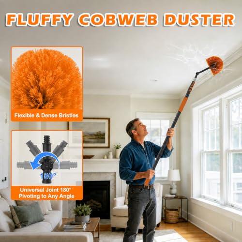 20FT Extendable Dusting Kit with Long Reach Pole, Cobweb & Microfiber Dusters