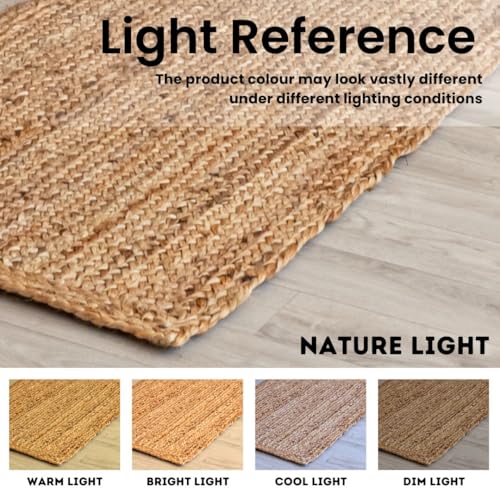 HOMEMONDE 5' Round Natural Handwoven Jute Area Rug - Reversible Boho Farmhouse Carpet