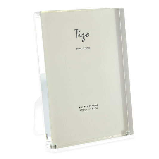 TIZO Design Vertical 4x6 Lucite Picture Frame, Durable 1 Inch Thick Clear Lucite & Magnetic Closures, Elegant & Practical Boutique Quality Photo Frame (Multiple Colors Available)