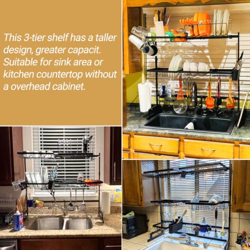 Black Over Sink Dish Drying Rack Expandable 32-40 Inch Kitchen Organizer