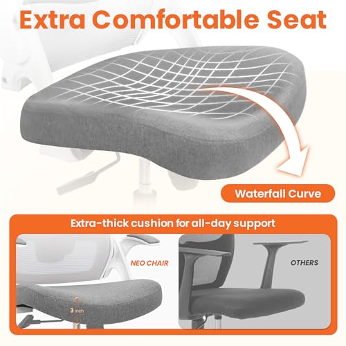 Neo Chair Grey Office Desk Chair with Ergonomic High Back Mesh Headrest