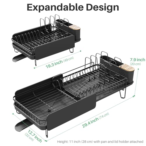 Large Expandable Dish Drying Rack for Kitchen Counter – Black, 19.3-29.4 in | SNTD