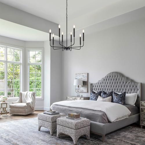 Black 8-Light Candle Chandelier for Dining Room - Farmhouse Pendant Light Fixture
