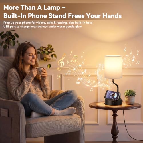 Fenmzee Bedside Lamps Set of 2 with USB & Outlets, Beige - Modern Nightstand Lighting