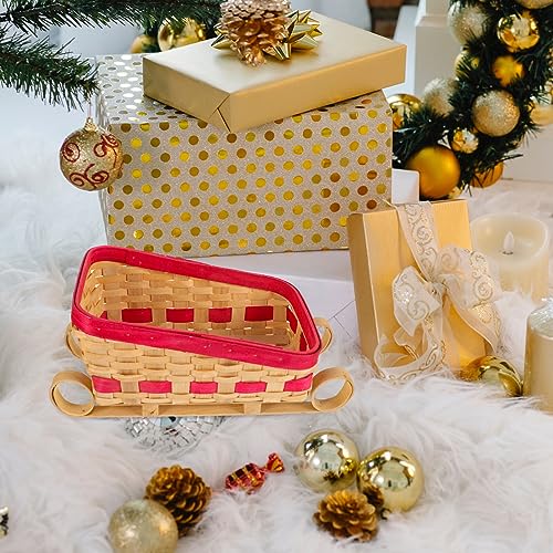 Christmas Sleigh Car Decoration with Woven Basket Santa Gift Holder