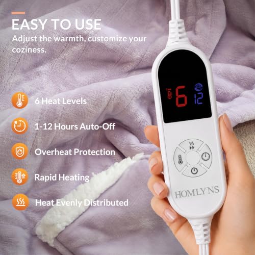 Wearable Heated Blanket with Foot Pocket & Sleeves - Purple 52 x 72 inches