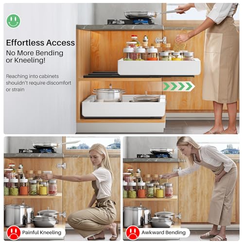 White Expandable Pull Out Cabinet Organizer 17"D×12-20"W with Heavy Duty Drawers