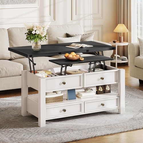 YITAHOME 4-in-1 Lift Top Convertible Coffee Table with Drawers, Black Top