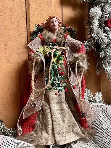 Santa's Workshop 16" Red Homespun Angel Christmas Tree Topper
