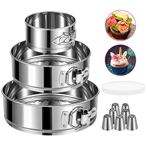 4/7/9-Inch Springform Pan Set with Removable Bottom - Stainless Steel Bakeware