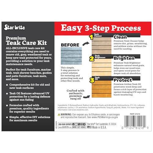 STAR BRITE 16 OZ Teak Care & Restoration Kit - Weathered Wood Oil & Cleaner