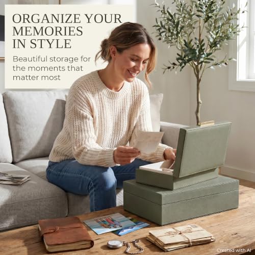 Sage Decorative Storage Boxes with Lids Set of 2 - PU Leather Organizer Bins