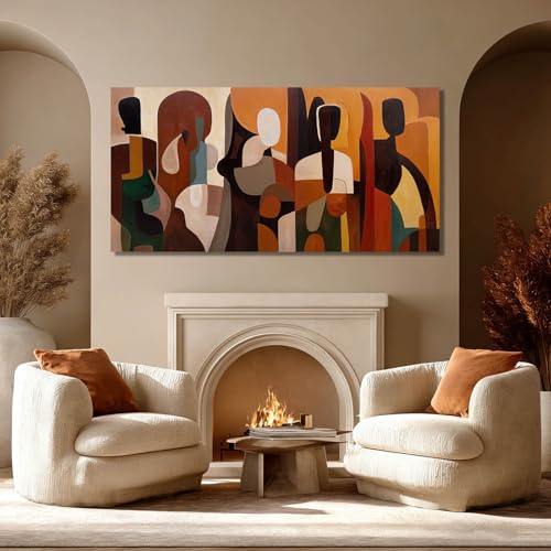 GAIDUOMAI Brown Geometric Wall Art 24x48 Inch Framed for Living Room Office