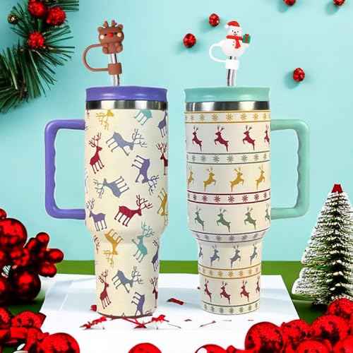 Haundry 6-Pack Christmas Straw Covers for Stanley Straws, 0.4 inch Stanley Straw Caps Compatible with 40 oz Stanley Tumbler with Handle, Reusable Silicone Dust-Proof Straw Tips for Christmas Gift