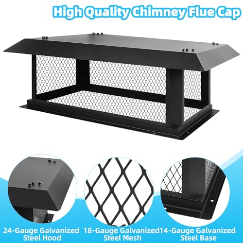Black Galvanized Steel 14x34 Chimney Cap Cover for Outside Flues - CLLOMAGY