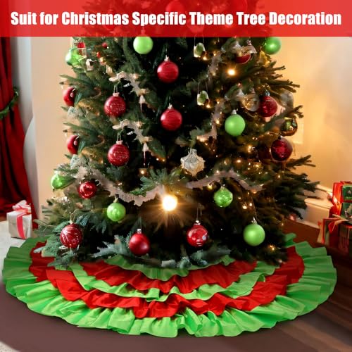 VioraWhite 48 Inch Christmas Tree Skirt - Red & Green Ruffle
