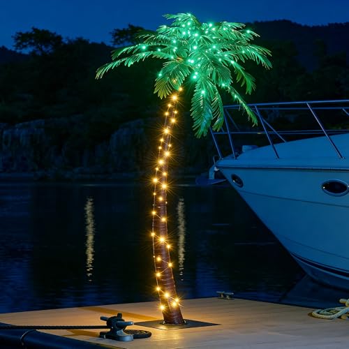 7 Feet Palm Tree with 152 LED Lights Artificial Outdoor Decoration - Green