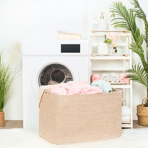 Extra Large Cotton Rope Storage Basket - Oatmeal Brown, 112L, 25x17x16 Inches, Living Room & Laundry Organizer